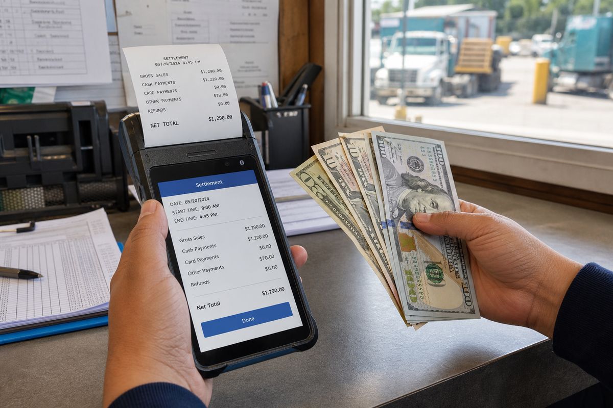 Cashier settlement with handheld and receipt