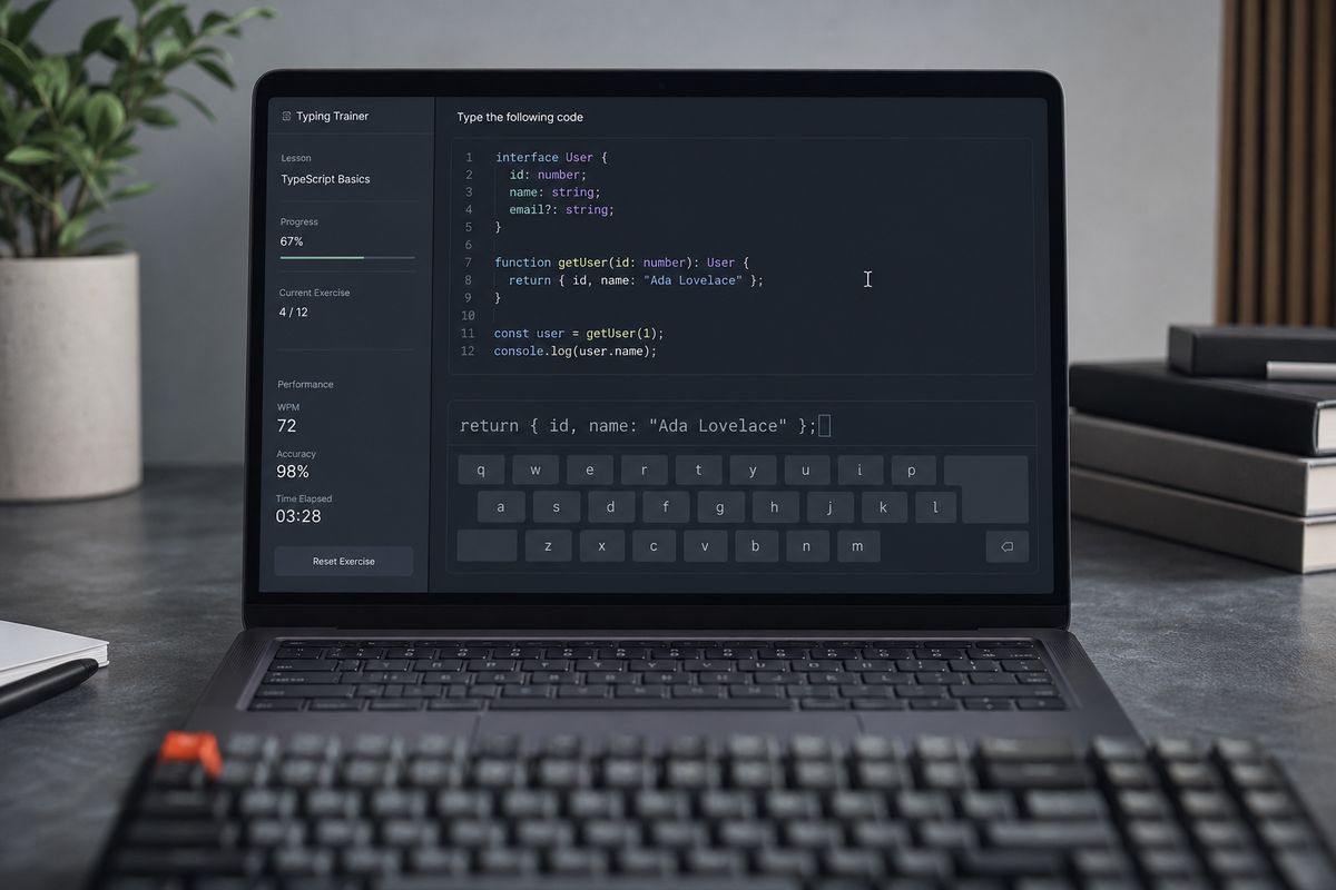 Live typing practice with a code snippet