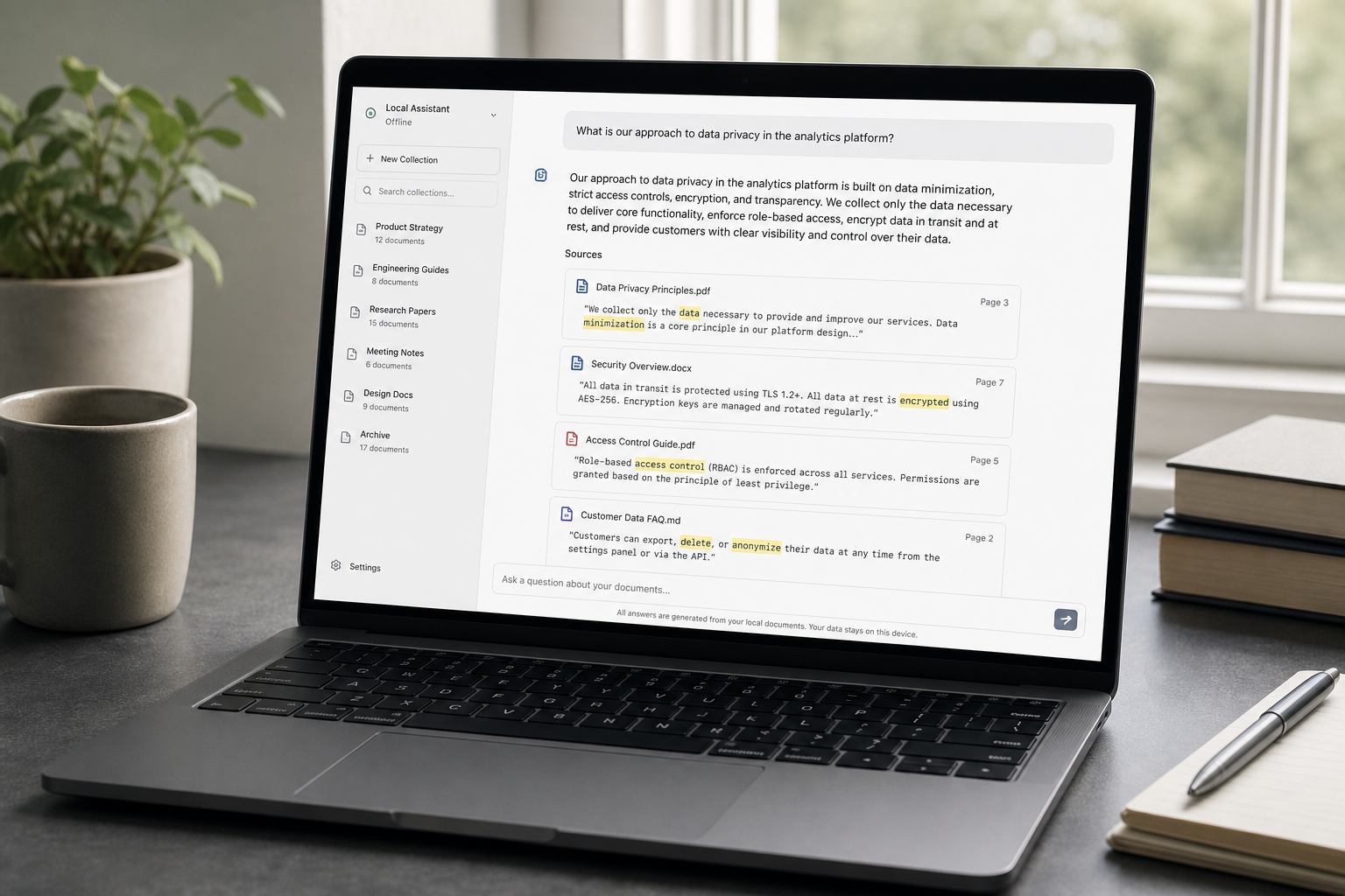 AnyRAG desktop app answering a question over local documents